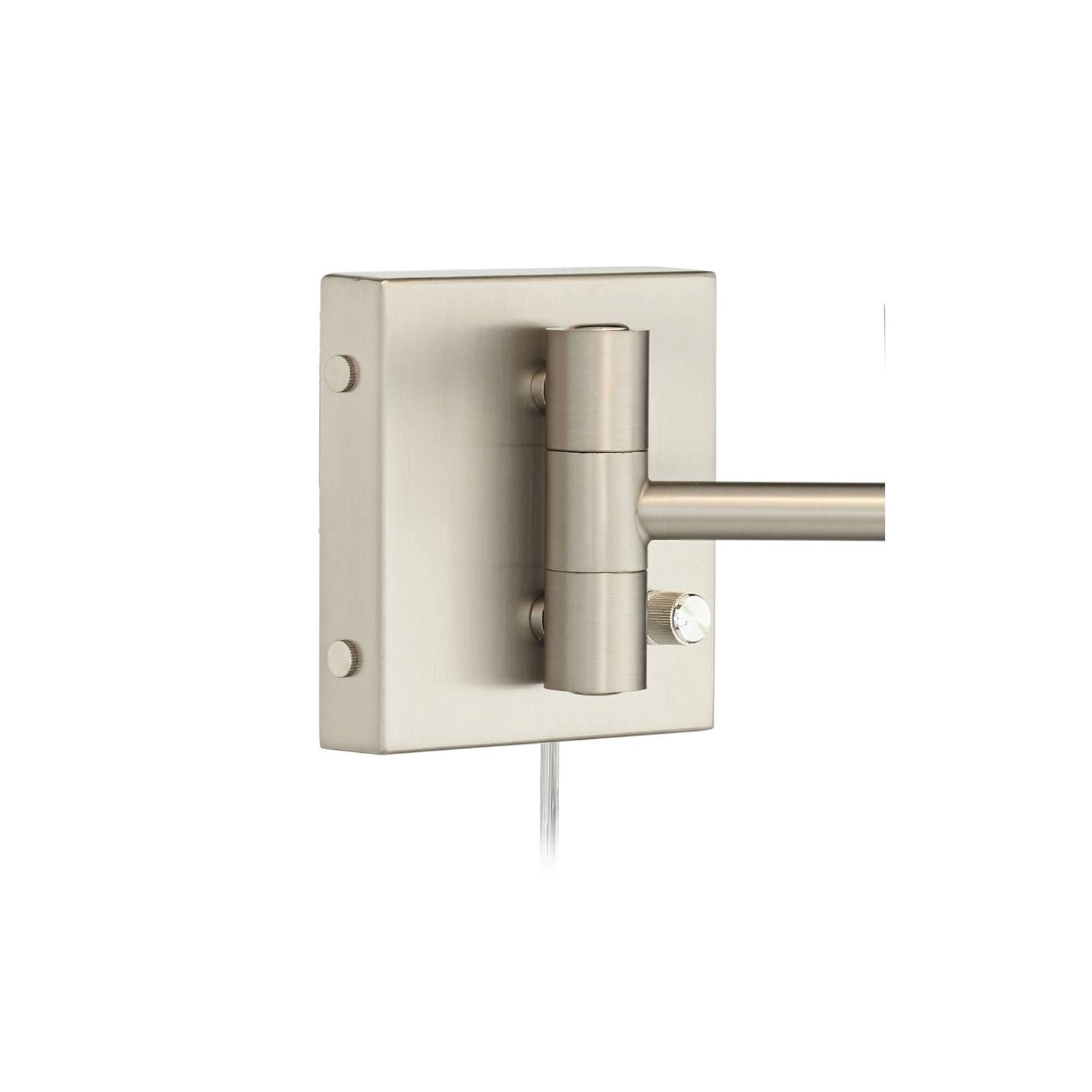 Possini Euro Design Modern Swing Arm Wall Lamps Set of 2 Brushed Nickel Plug-In Light Fixture White Drum Shade for Bedroom Bedside