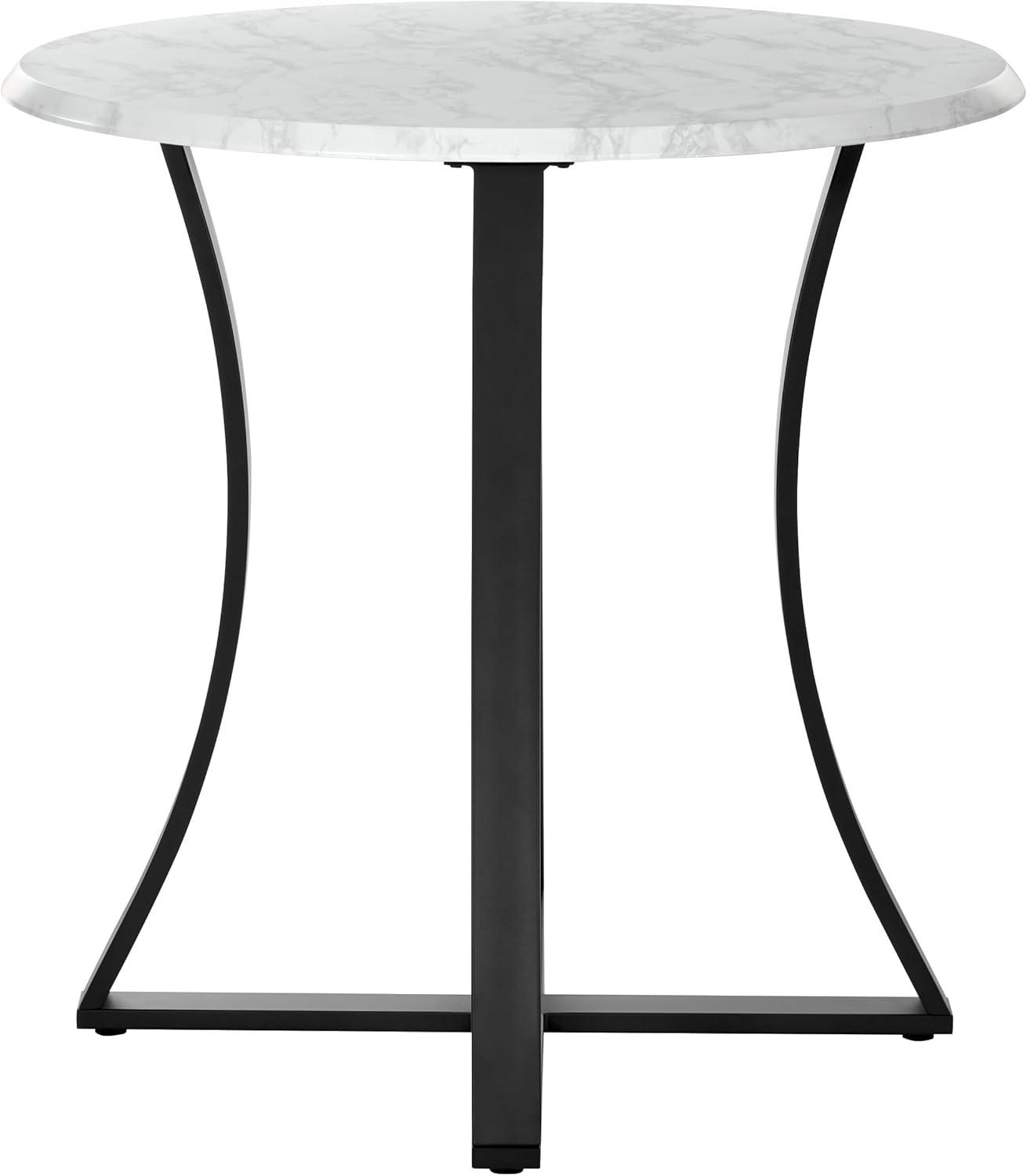 Metro 36"  Faux White Marble Top Dining Table in Black Metal Base