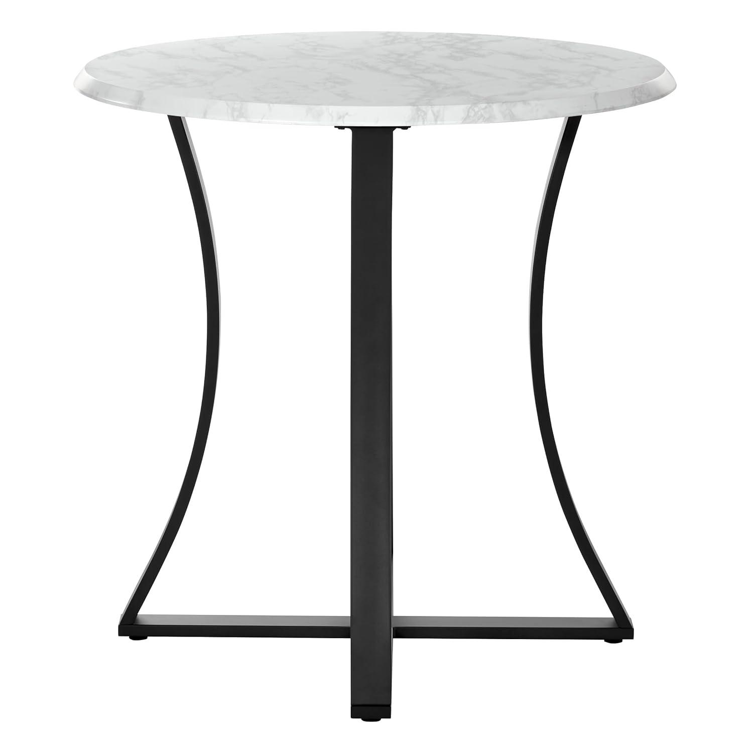 Mesa de Comedor con Tapa de Mármol Blanco Sintético Metro de 36" con Base de Metal Negro