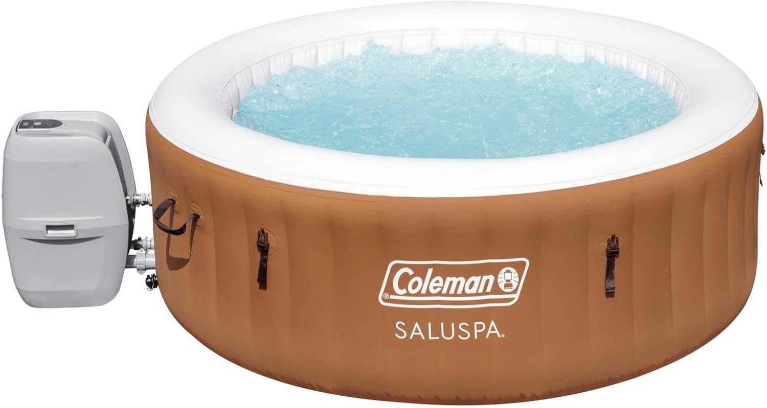 Coleman SaluSpa Ponderosa AirJet 2 to 4 Person Inflatable Hot Tub Round Portable Outdoor Spa with 120 Soothing Jets with Cover, Orange