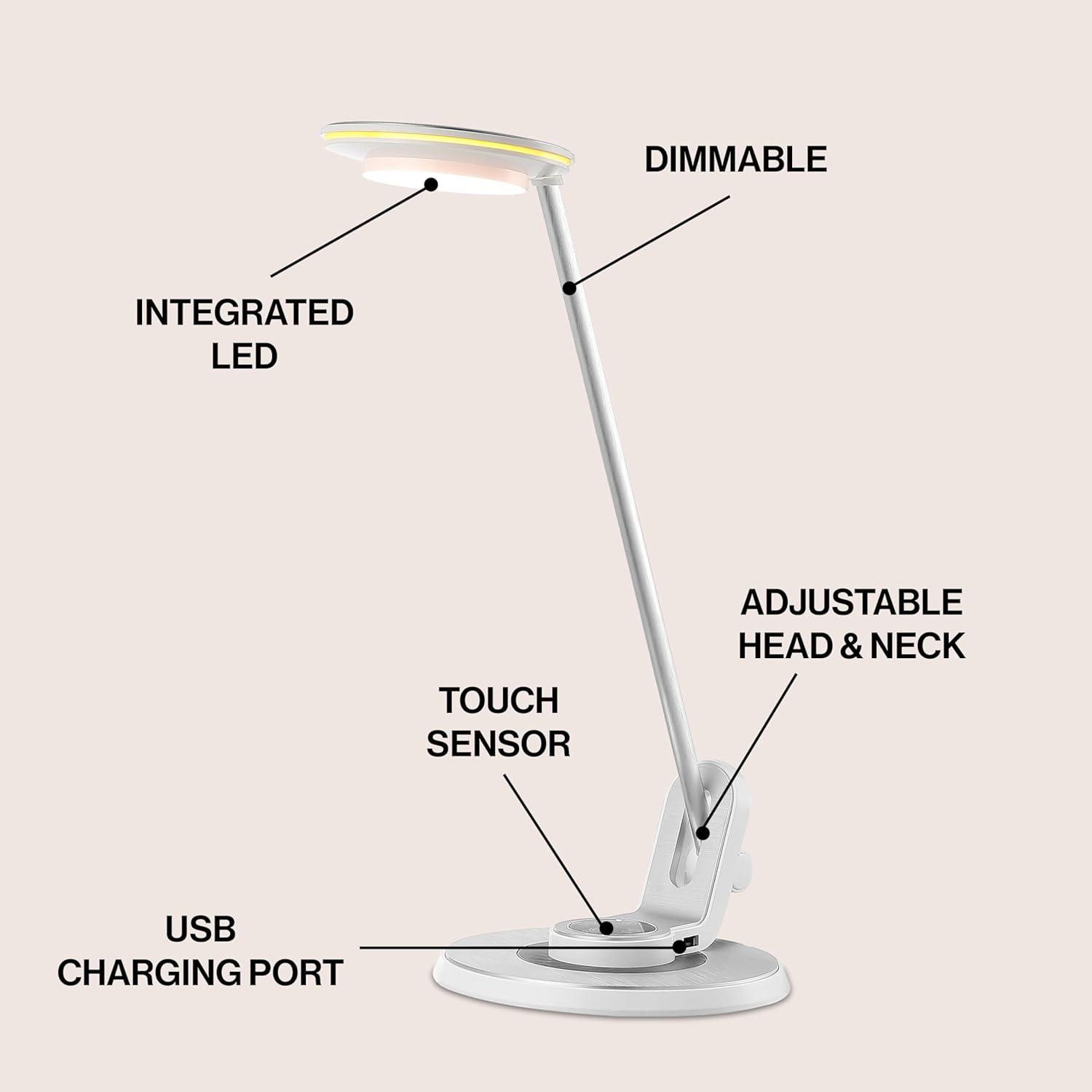 JONATHAN Y JYL7701B Dixon 18.5" Aluminum Contemporary Farmhouse Minimalist Adjustable Dimmable USB Charging LED Task Lamp for Bedroom Living Room Office, Silver