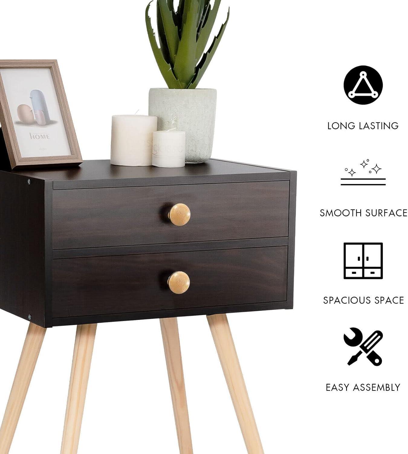 Nightstand W/2 Drawers For Bedroom Living Room Small Spaces Modern Home Furniture Simple Natural Legs Storage End Side Tables (1, Natural)