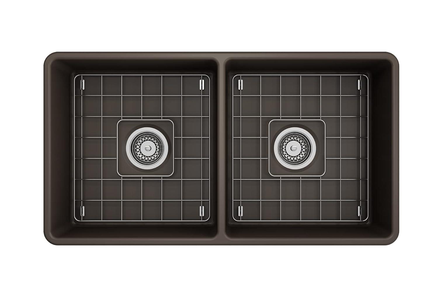 Matte Gray Fireclay Double Bowl Farmhouse Kitchen Sink