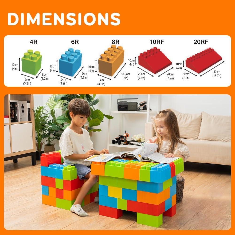 PLATPORTS Huge Blocks - Giant Plastic Blocks - Big Blocks - Jumbo Blocks - Big Building Blocks Jumbo - Jumbo Building Blocks - 86 Pieces Large Blocks for Kids Ages 1 to 8 with Wheels