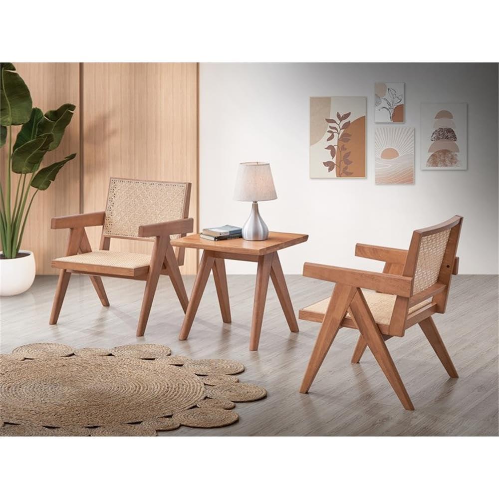 24" Velentina Accent Chair Rattan/Natural Finish - Acme Furniture: Leather Upholstery, Tufted, Wood Composite Frame