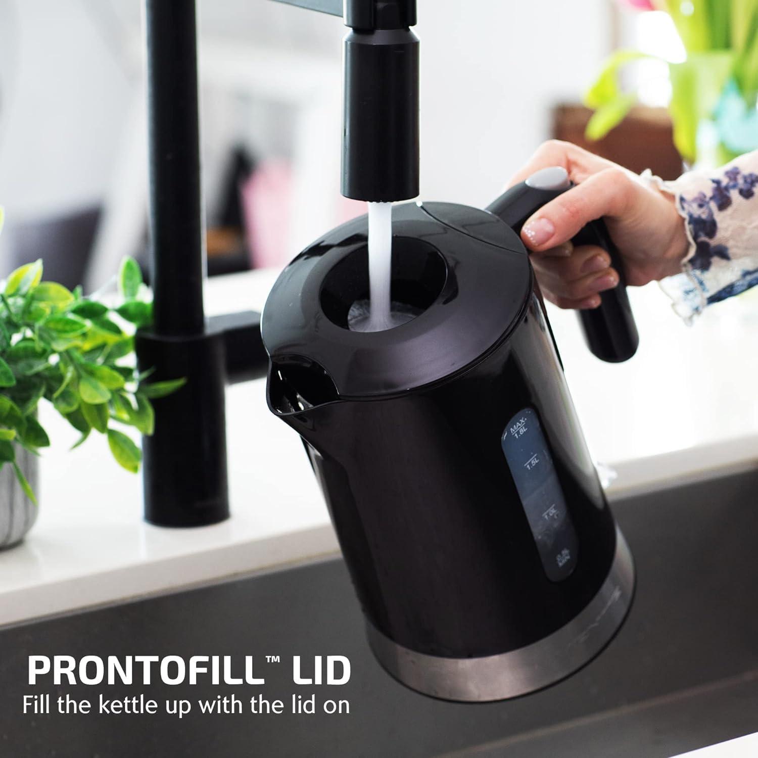 Black Stainless Steel 1.8L Electric Kettle with ProntoFill Design