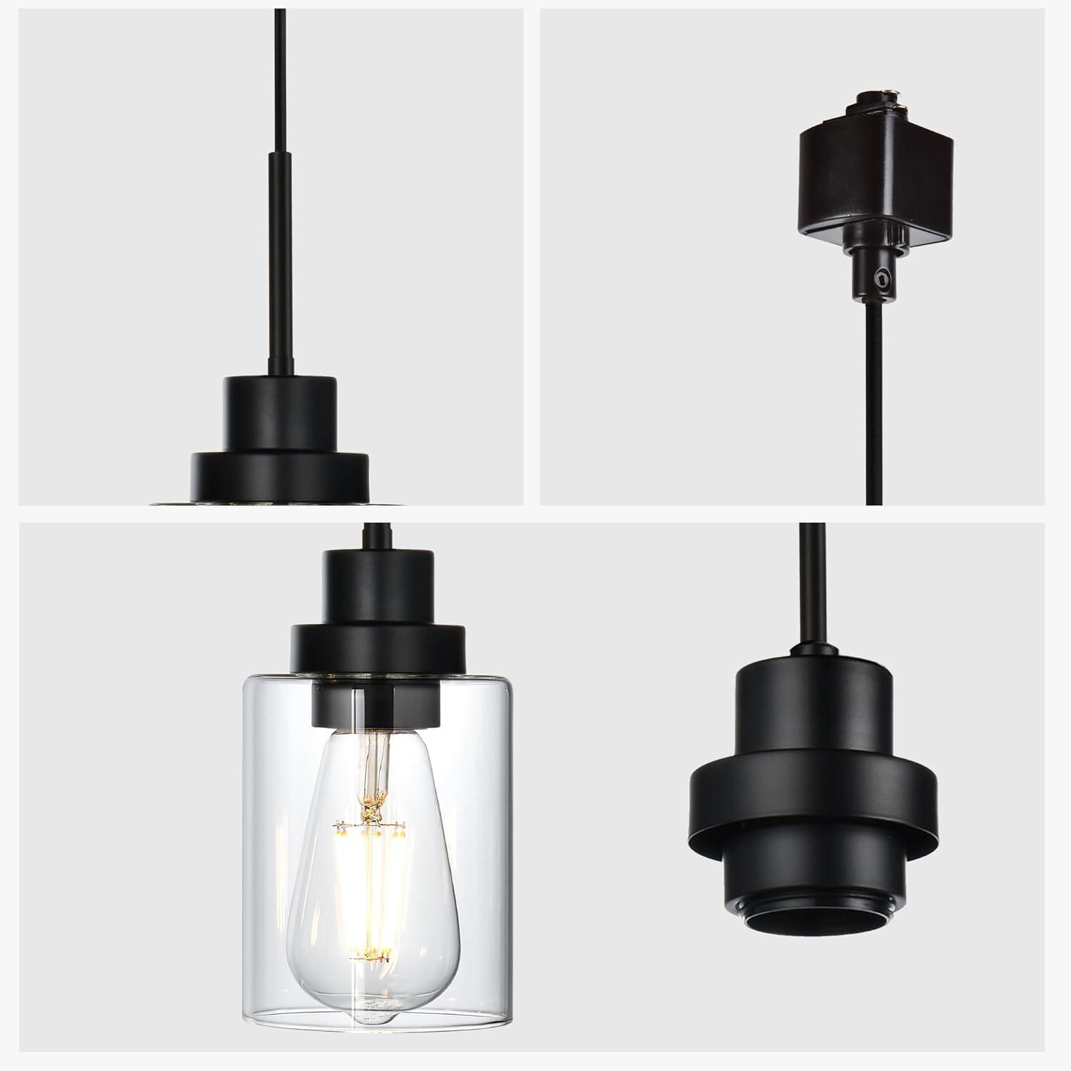 3-Pack H Type Track Lighting Pendants, Ceiling Track Hanging Light Fixture with Hand-Woven Rattan Shade, H-Type Tracking Boho Pendant Lighting Fixtures for Kitchen Island Dining Room, E26 Base