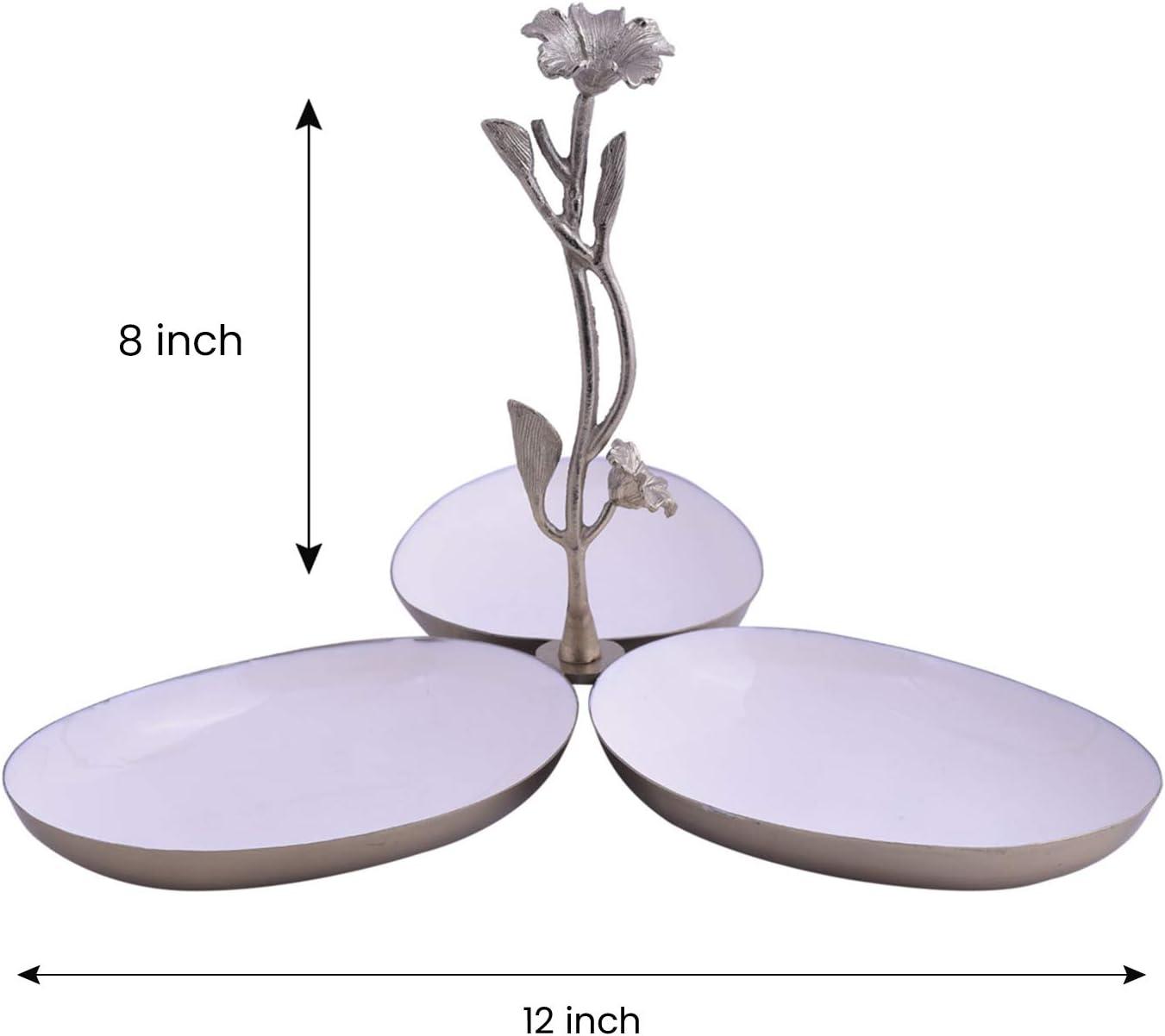 White Aluminum 3-Bowl Condiment Server with Floral Handle