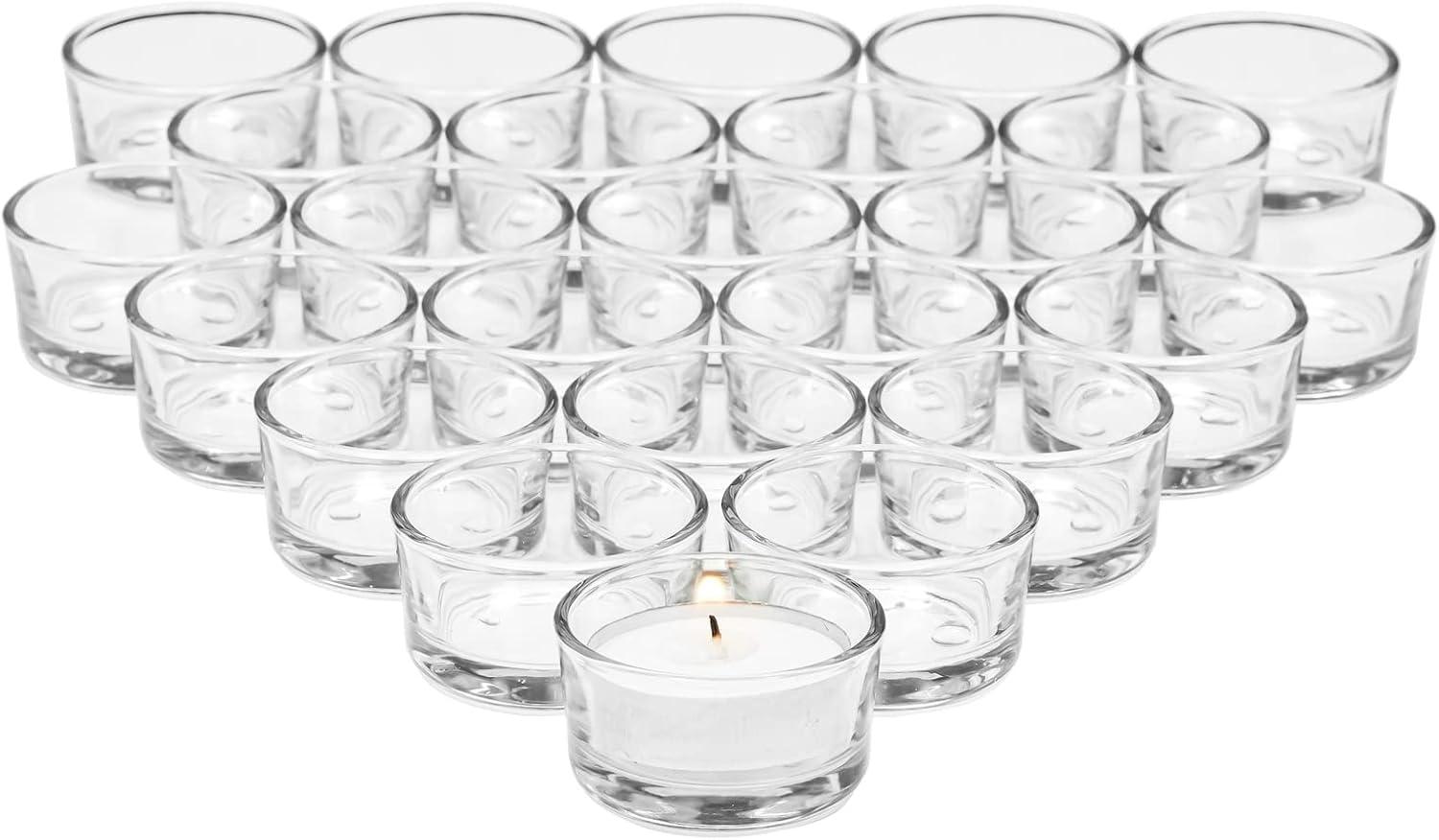 Juvale 24 Pack Clear Glass Short Tealight Candle Holders for Table Centerpieces, Wedding Receptions, Party Decorations, Restaurant Tables, 1 x 2 In