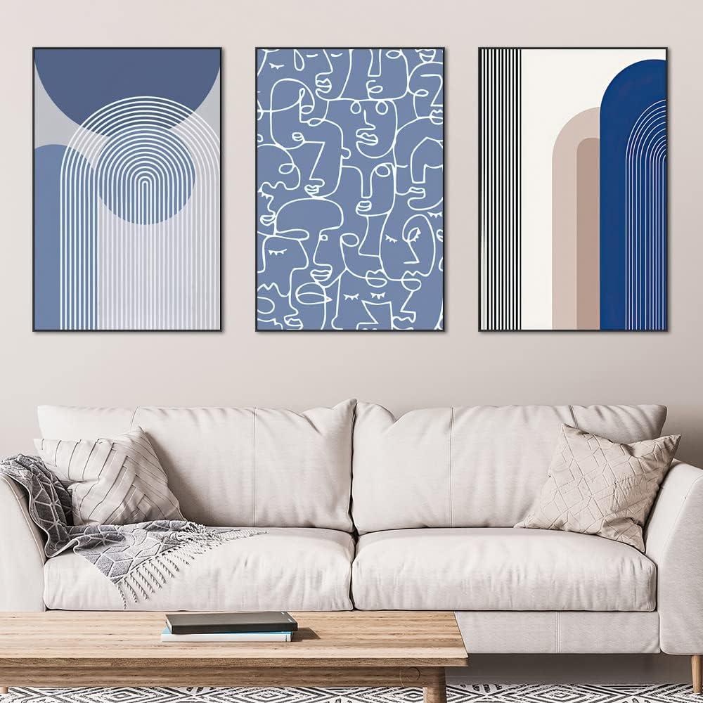 TELOVIN Framed Canvas Wall Art Set, Minimalism Abstract Boho Oil Painting Photo Modern Posters Prints Ready To Decor Hanging Living Room Bedroom Bathroom Office Home Wall Decor