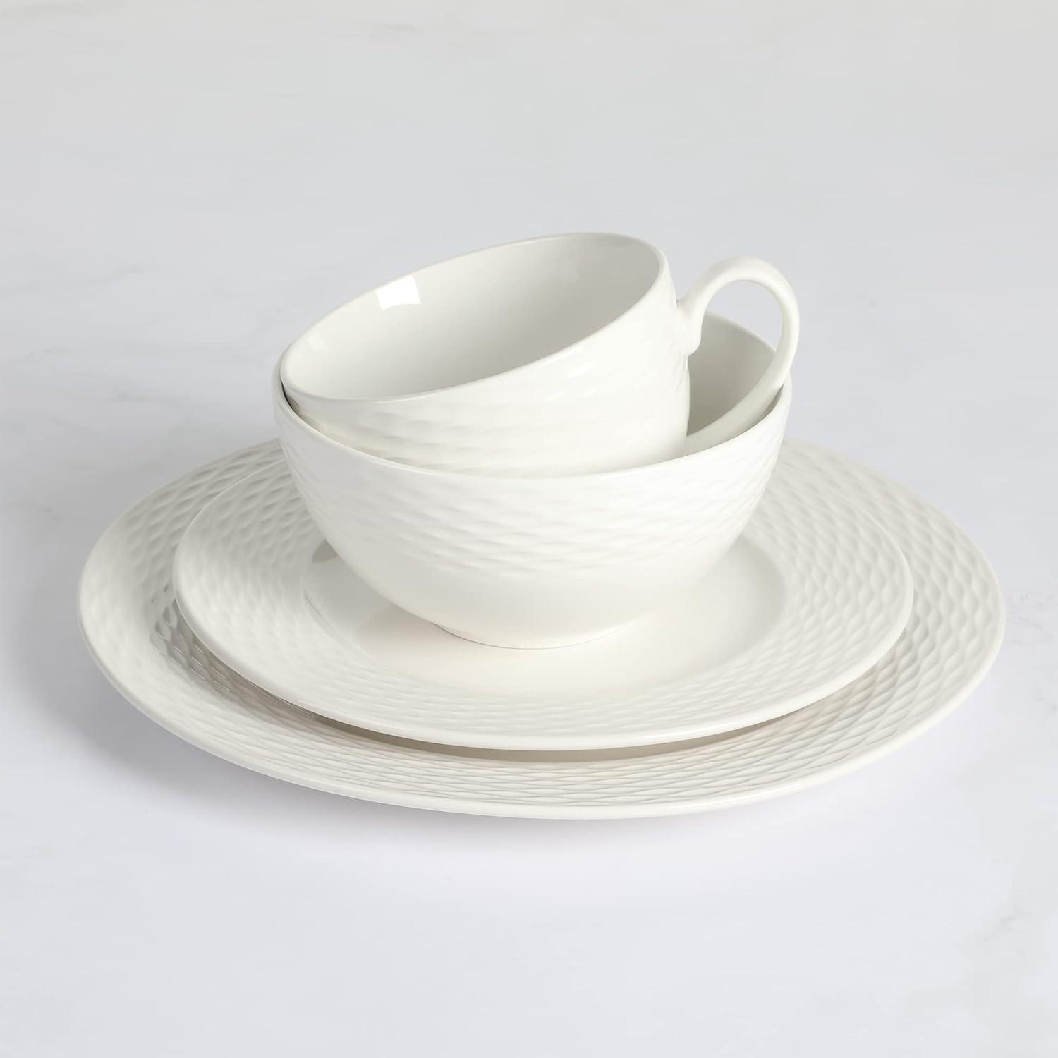 White Porcelain Embossed 16-Piece Dinnerware Set