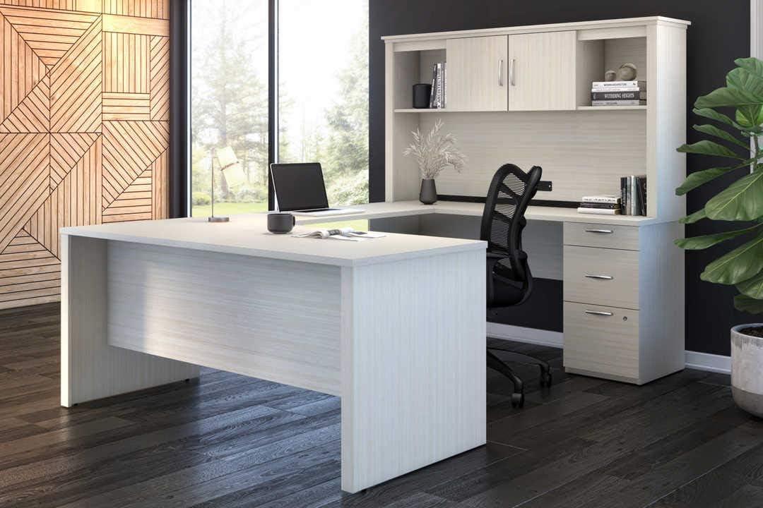 HomeStock Retro Revival U-Shaped Desk In White Chocolate