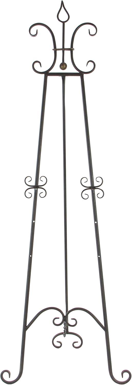 DecMode Traditional Black Metal Easel with Fleur de Lis Designs and Support Chain, 23"W x 66"H