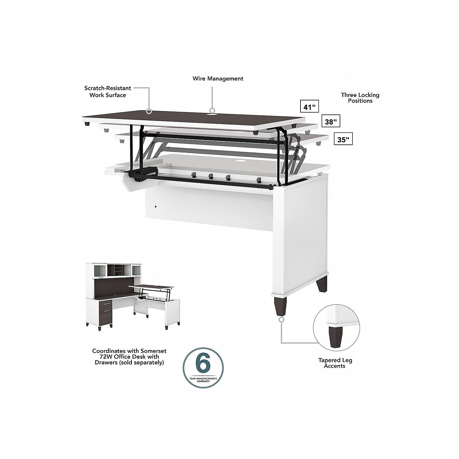 Bush Furniture Somerset 72" Sit to Stand L Desk & Hutch, Storm Gray & White