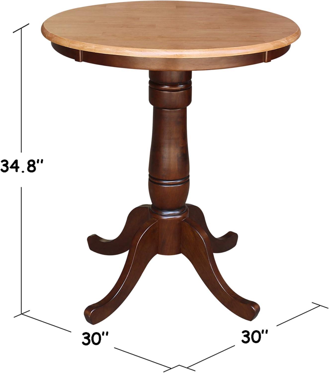 Farmhouse Charm 33" Round Extendable Wood Counter Height Table in Cinnamon