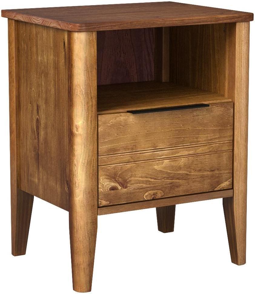 California Classic Honey Brown Wooden Nightstand with Open Shelf