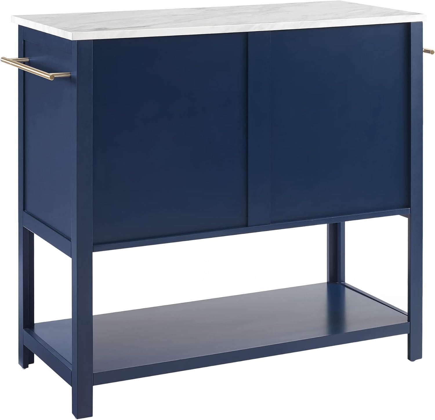 Katrina Kitchen Island Navy/White Marble - Crosley: Faux Marble Top, Glass Doors, Towel Bars