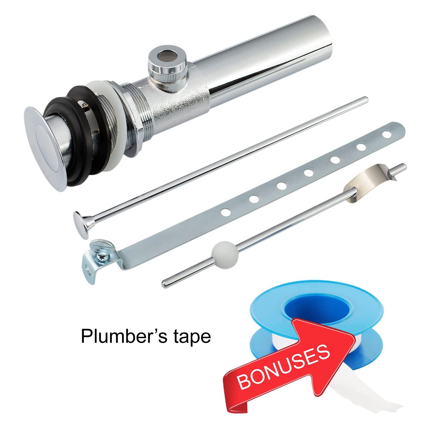 Artiwell Sink Pop-Up Drain Stopper Assembly with Lift Rod and Overflow, Solid Brass Lavatory Pop Up Drain Assembly for Bathroom Vanity Sink, All Brass Construction (Chrome Plated)