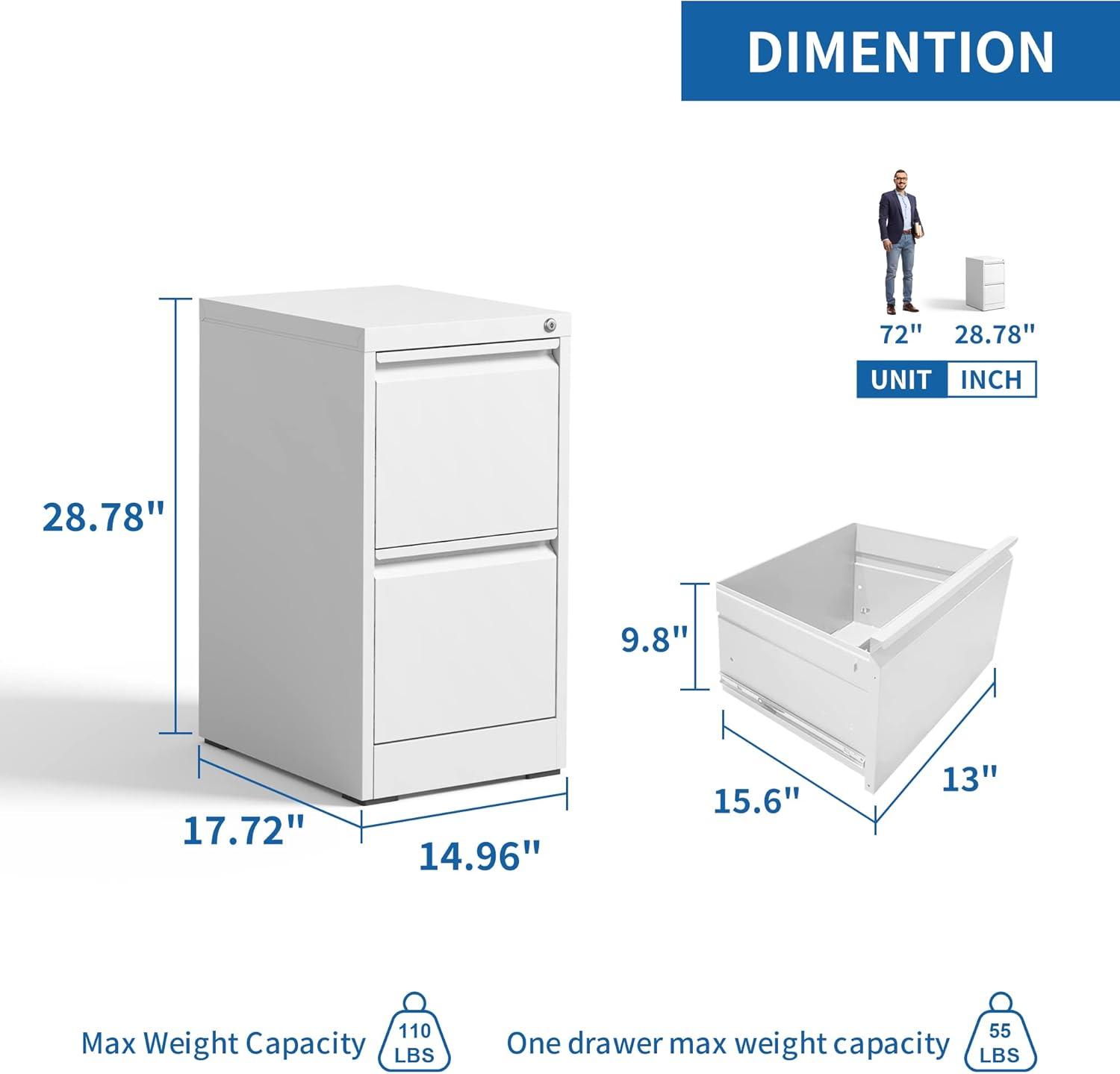 GangMei 2 Drawer Metal Vertical File Storage Cabinet with Lock for Home, Office, School,  Steel Filing Cabinet for A4 Letter /Legal Size, Assembly Required (White)