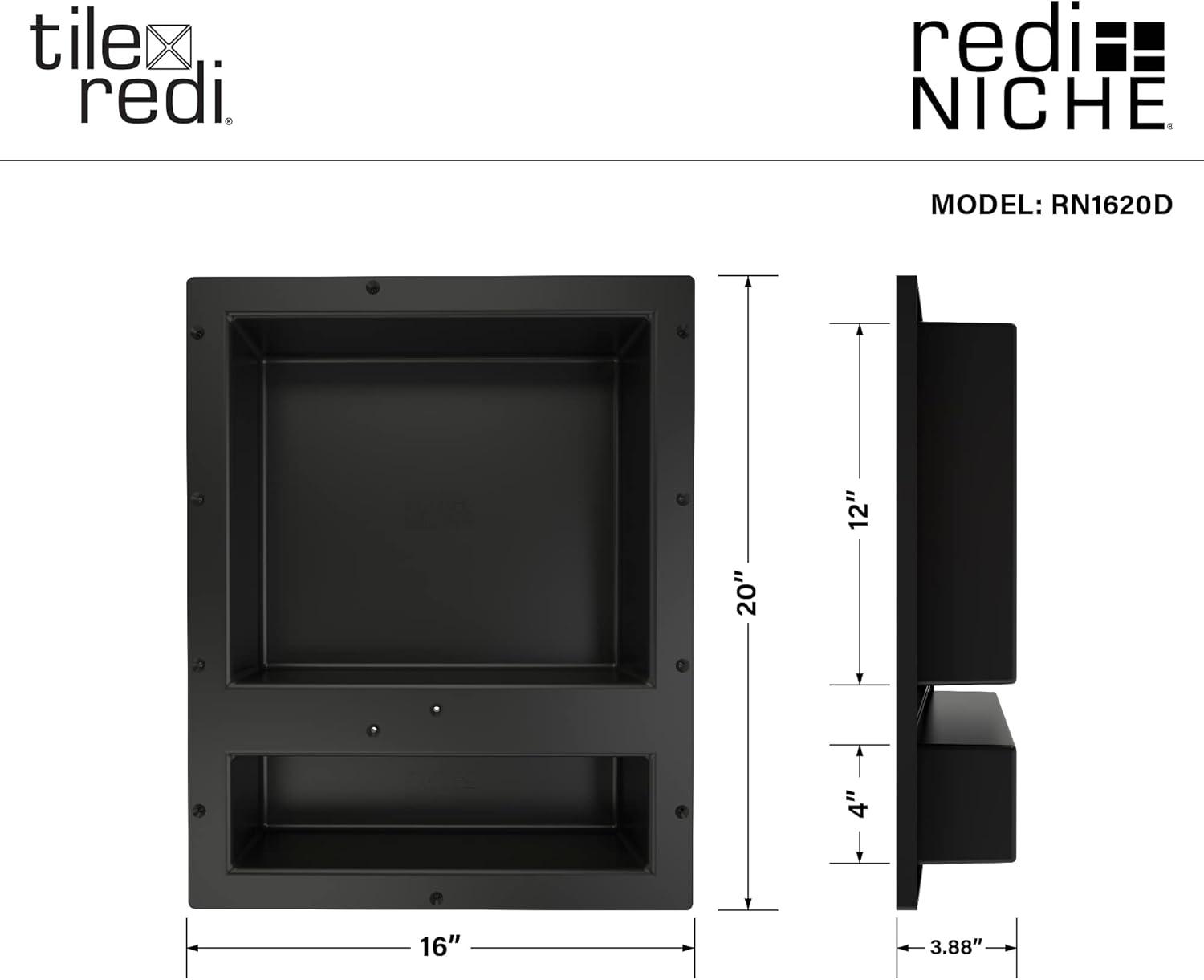 Tile Redi Redi Niche 16 in. W X 20 in. H X 4 in. D Shampoo - Soap Standard Double Niche, Black