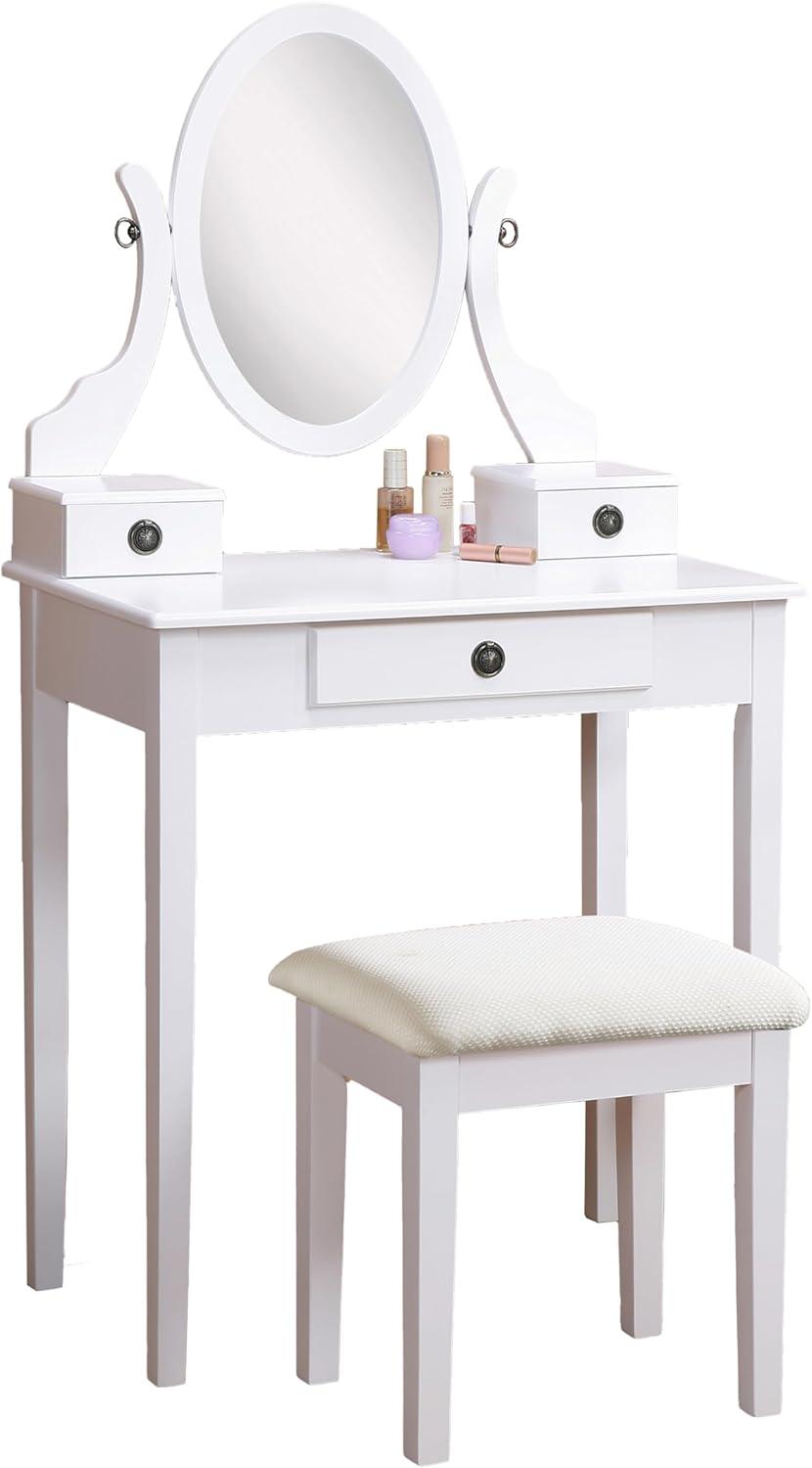 Roundhill Furniture Moniya Wood Vanity Table and Stool Set, White