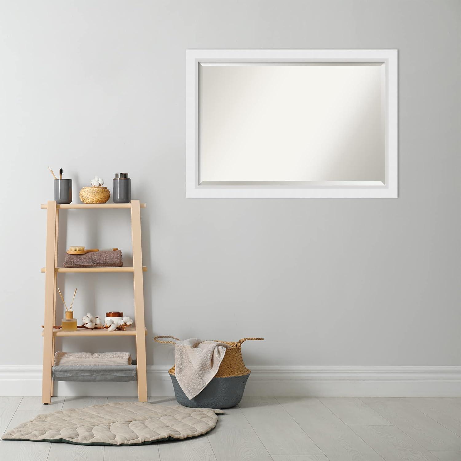 Amanti Art Beveled Wood Bathroom Wall Mirror - Craftsman White Frame Outer Size: 21 x 25 in