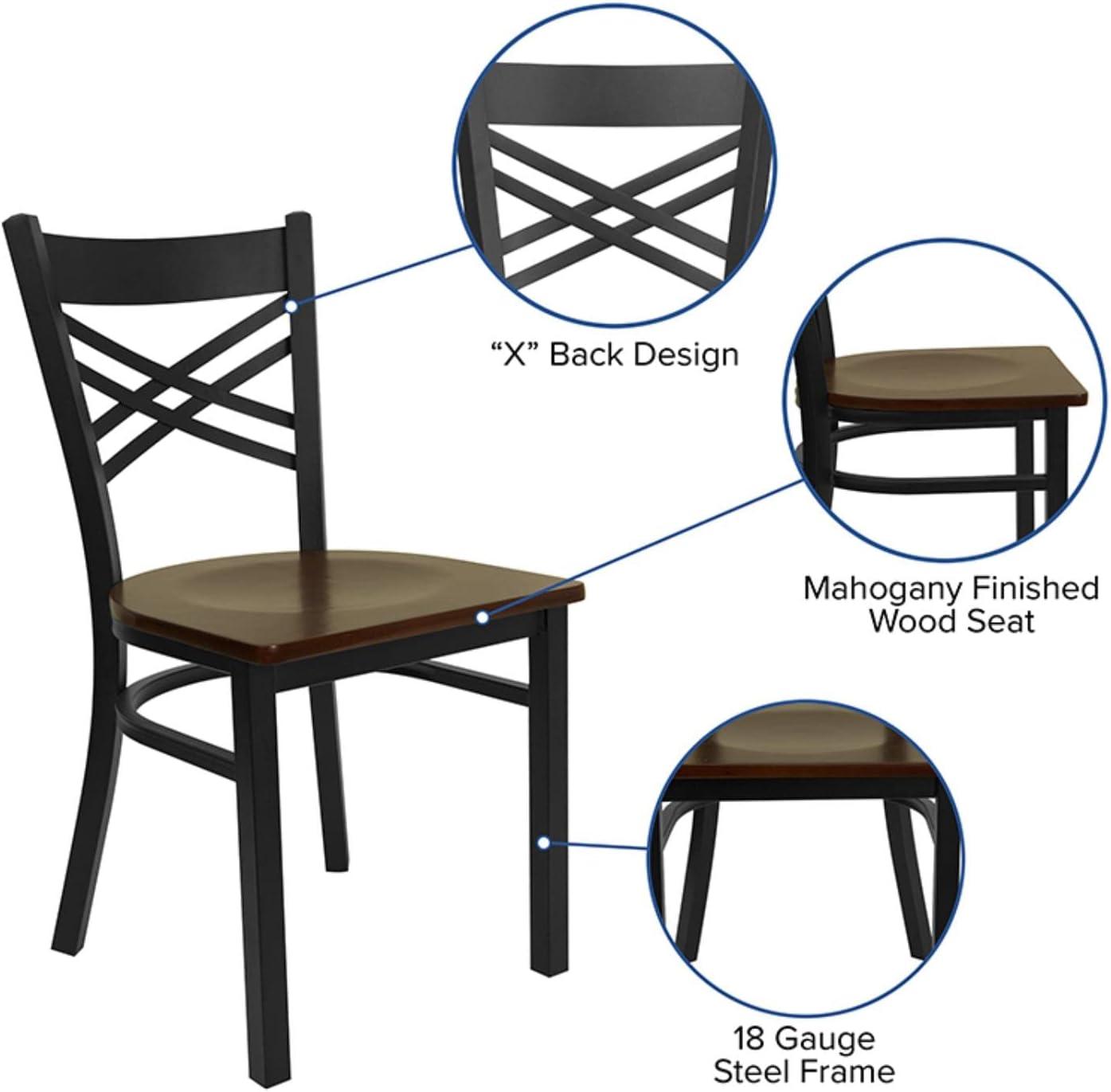 Hercules Series Black Cross Back Metal Chair with Mahogany Wood Seat