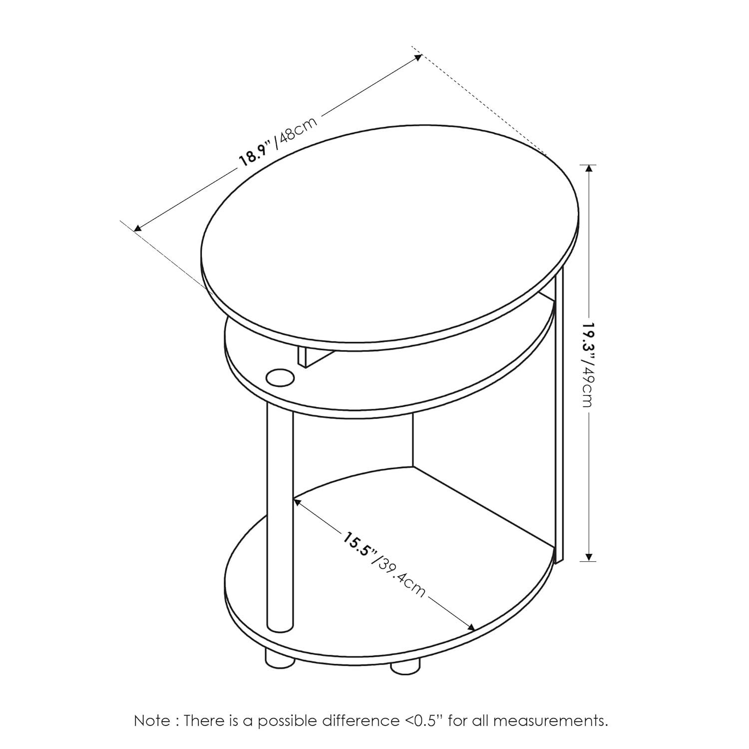 Furinno 3-Tier End Table Accent Sofa Side Coffee Table w/Open Storage Shelf,Americano