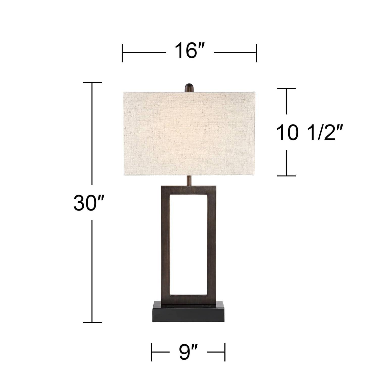 360 Lighting Todd Modern Table Lamp 30" Tall Bronze Rectangular with USB and AC Power Outlet in Base Oatmeal Fabric Shade for Living Room Office House