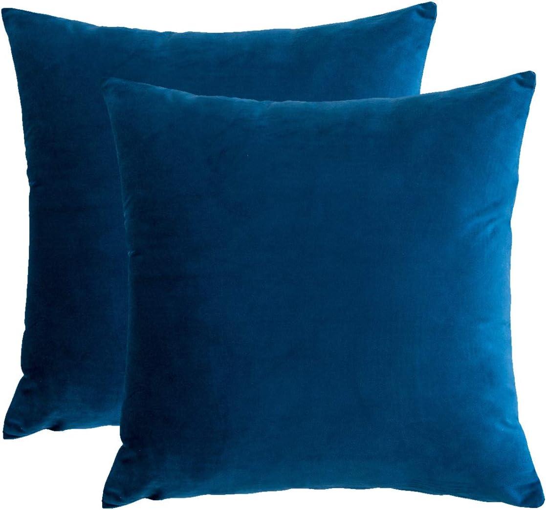 NTBAY 2 Pack Velvet Throw Pillow Cover, Soft Decorative Square Pillowcase, Cushion Cover with Hidden Zipper, 18"x18", Navy Blue