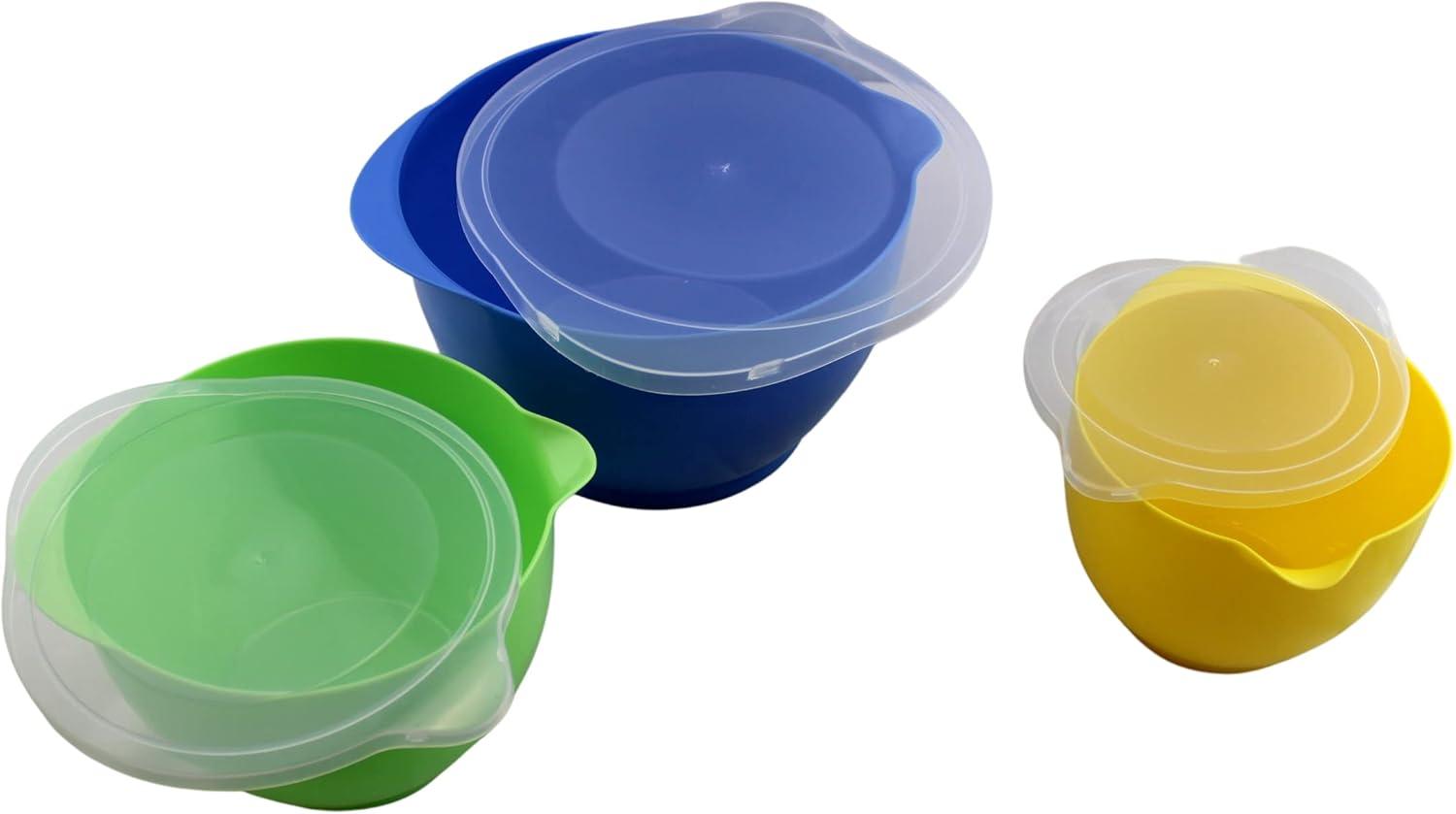 Dependable Industries Inc. Essentials 3 Piece Storage and Batter Mixing Bowl Set with Lids BPA Free Plastic Ideal for Kitchen Storage and Baking