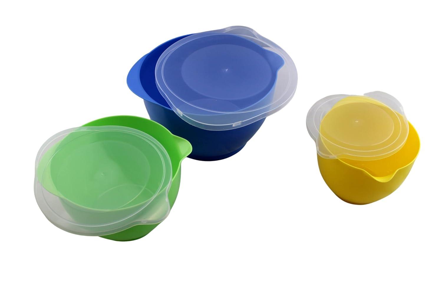 Dependable Industries Inc. Essentials 3 Piece Storage and Batter Mixing Bowl Set with Lids BPA Free Plastic Ideal for Kitchen Storage and Baking