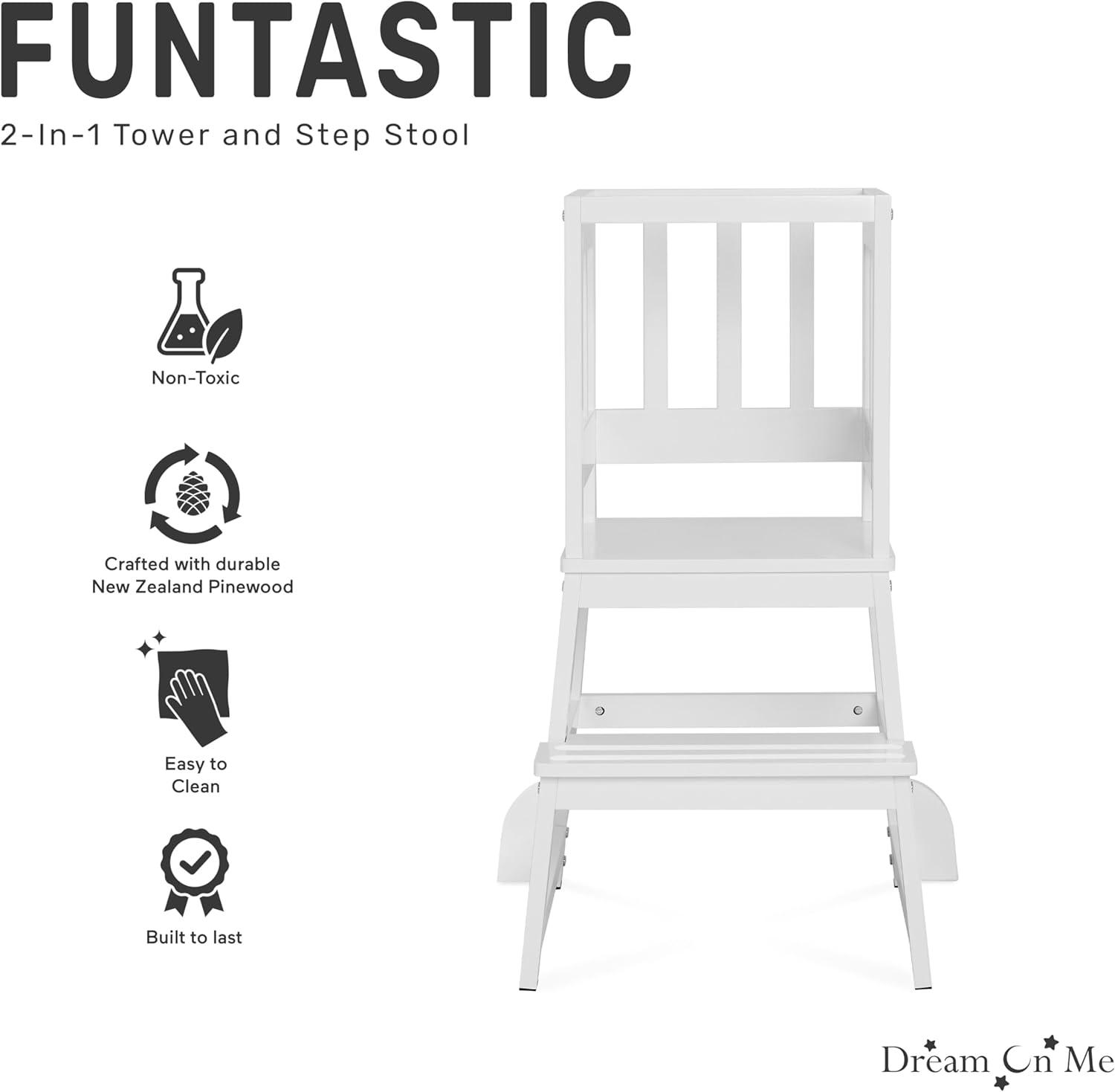 Dream On Me 2-in-1 Funtastic Tower and Step Stool, Easy to Assemble, White