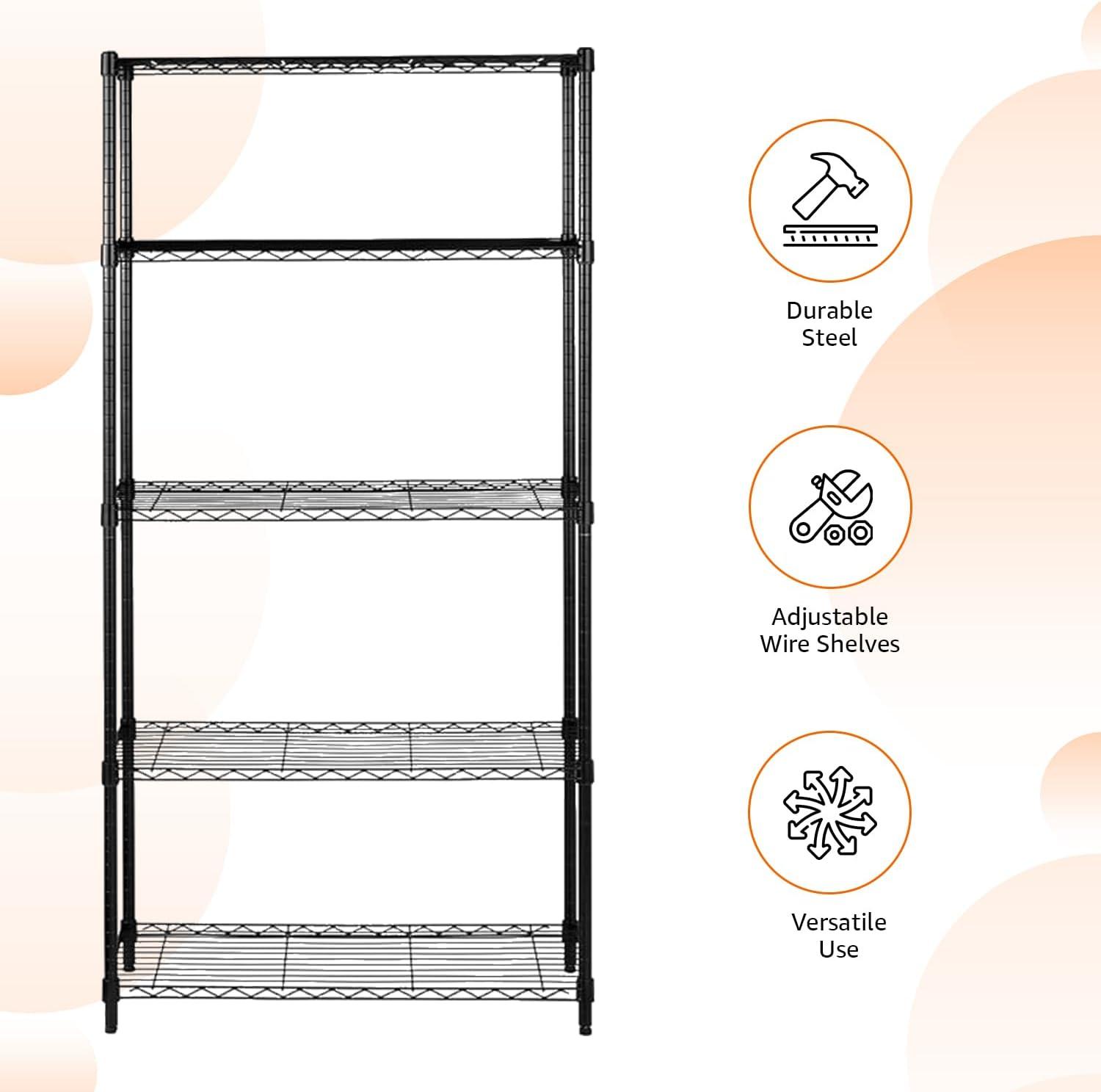 5-Layer Plastic Coated Iron Shelf 180*90*35 Black