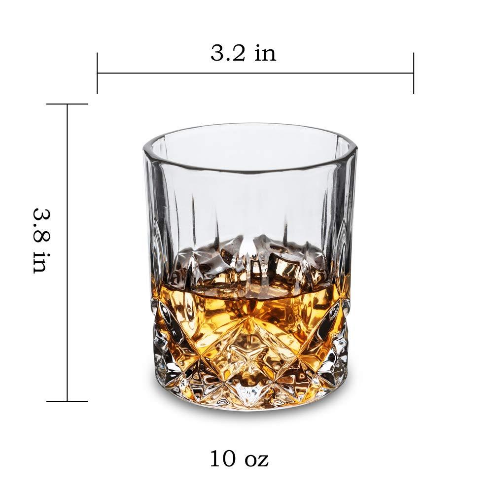 KANARS Whiskey Glasses Set of 4, 10 oz Rocks Glassware for Scotch Bourbon Liquor, Whisky Tumbler