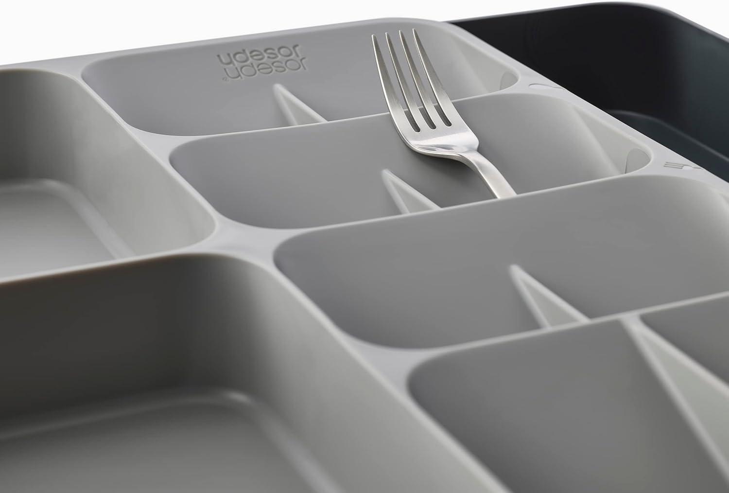 Gray Adjustable Plastic Flatware and Utensil Organizer Tray