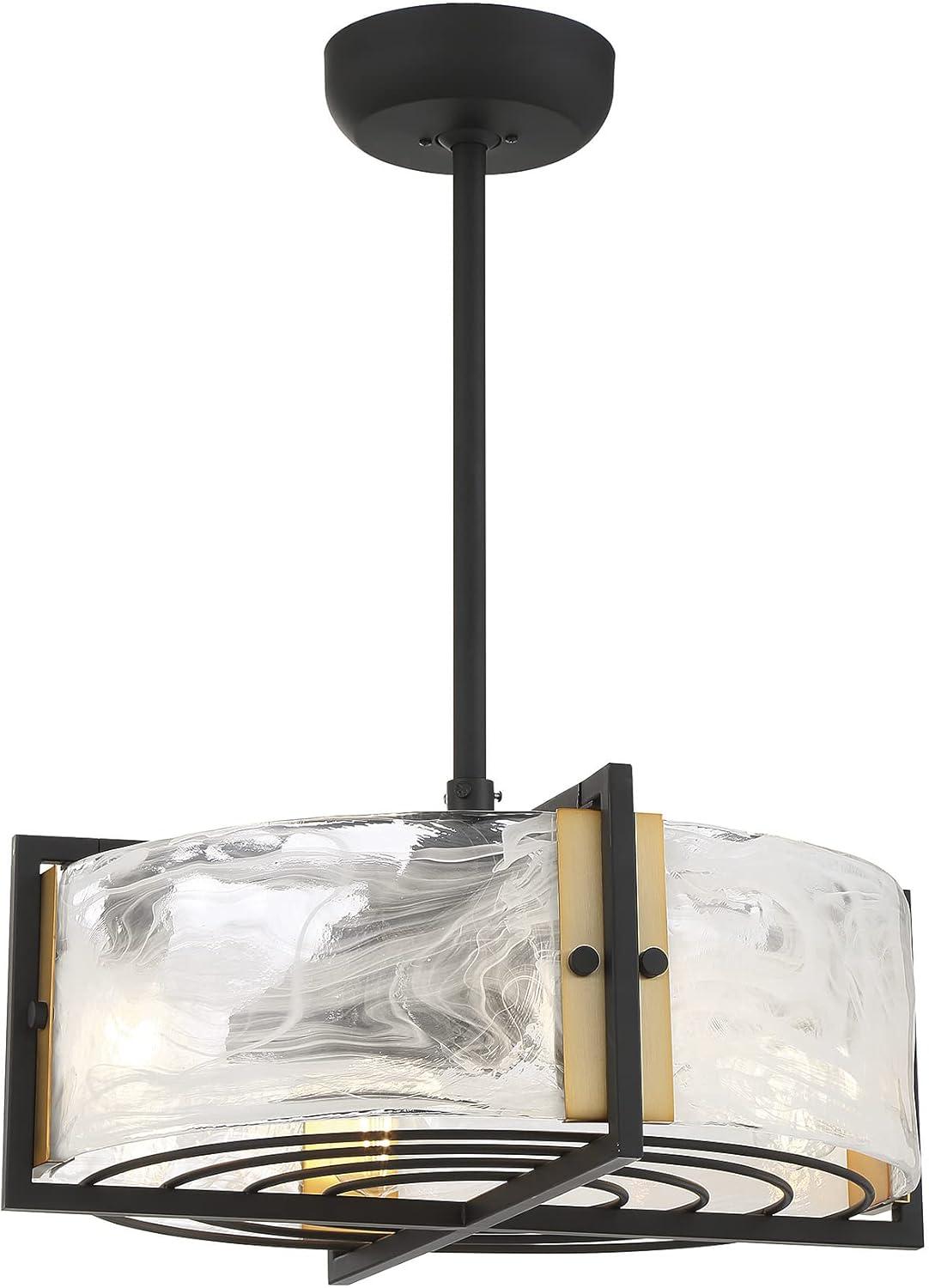 Matte Black and Warm Brass 4-Light Chandelier Fan with Remote