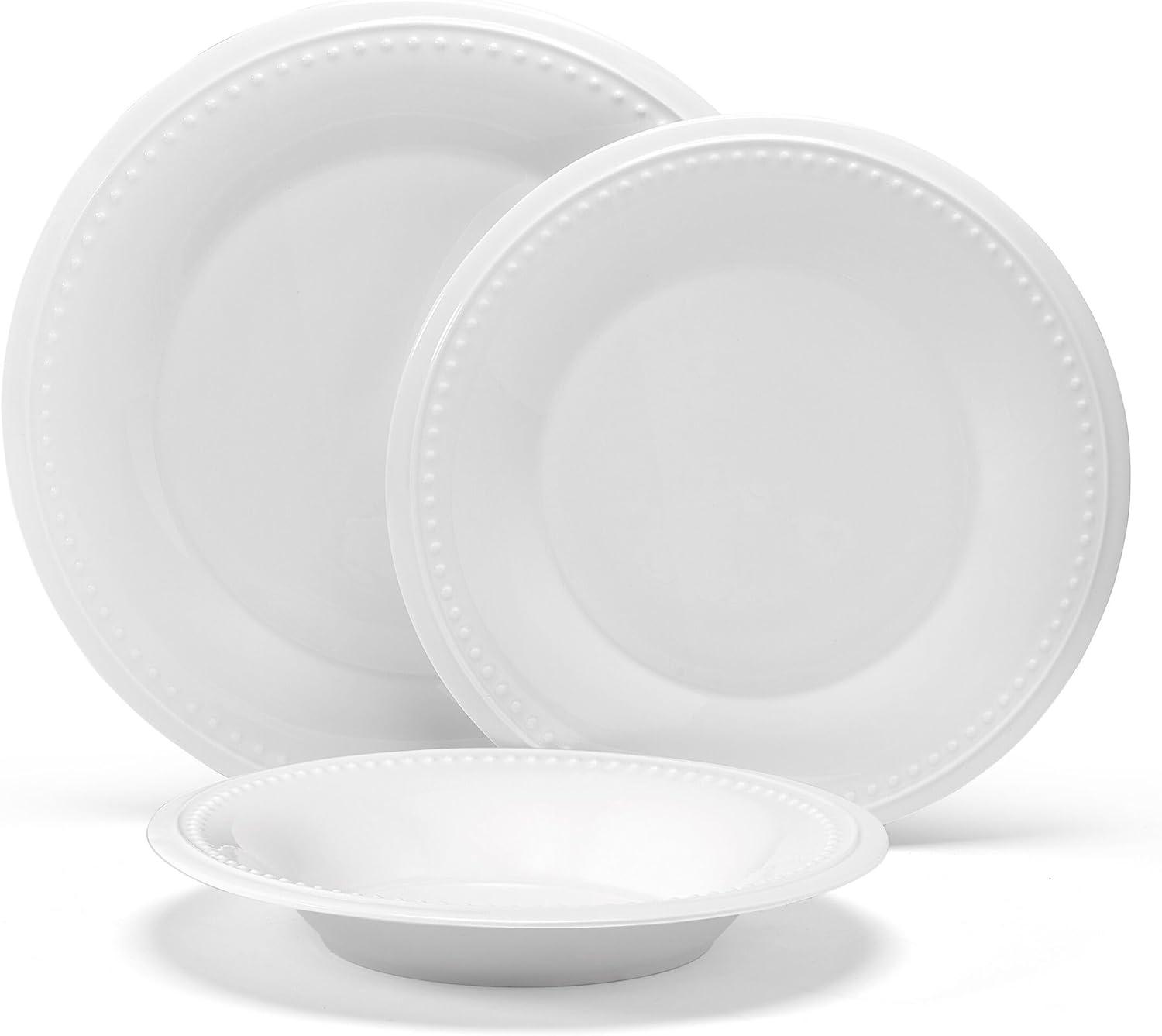 White Porcelain Embossed 16-Piece Dinnerware Set, Service for 8