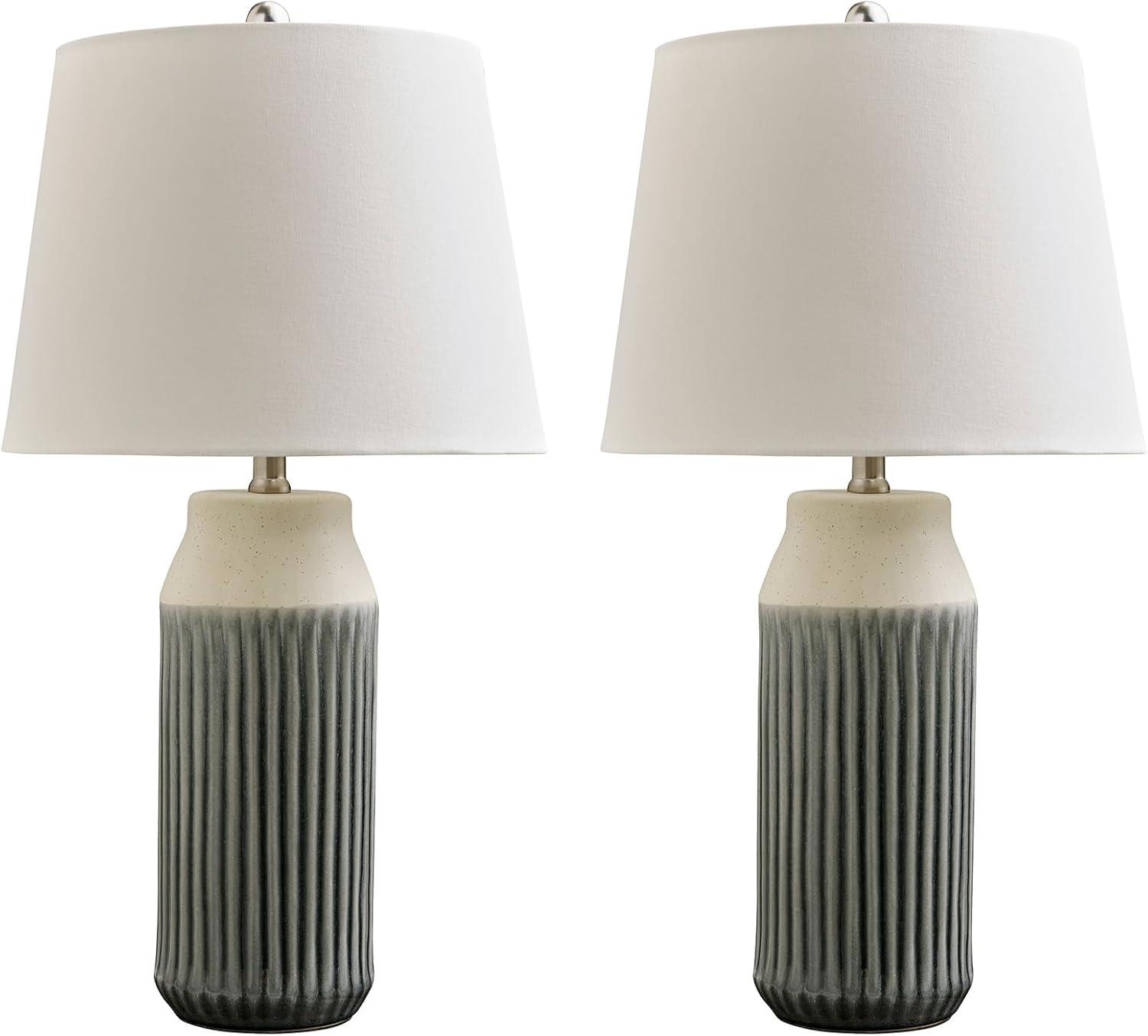 Signature Design by Ashley Afener Contemporary 25.75" Ceramic Table Lamp, Set of 2, Blue & Beige