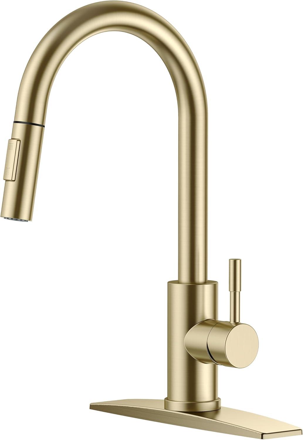 Kitchen Faucet Single Handle Stainless Steel Kitchen Sink Faucet with Pull Out Sprayer Brushed Gold Sprayer and Handle