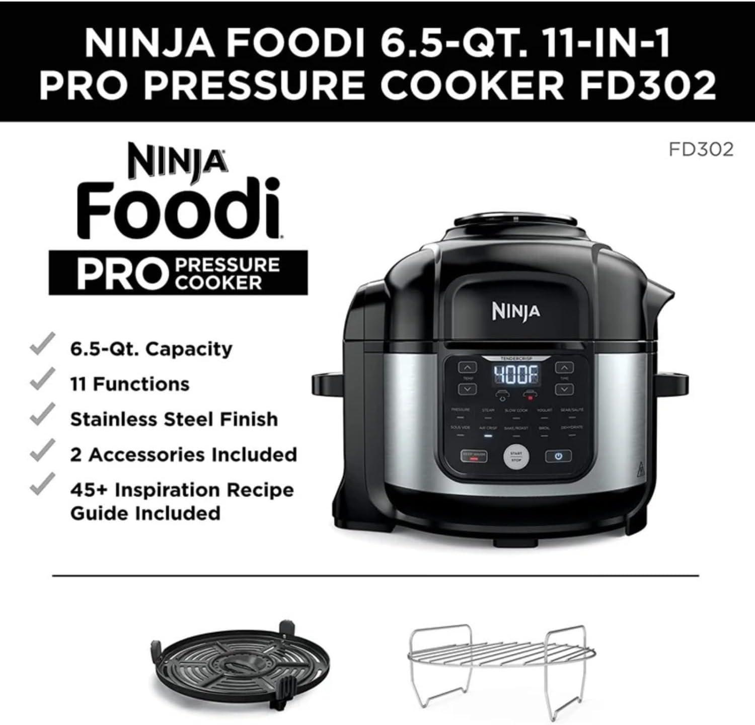 Ninja Foodi Black and Stainless Steel 6.5-Qt 11-in-1 Pressure Cooker Air Fryer