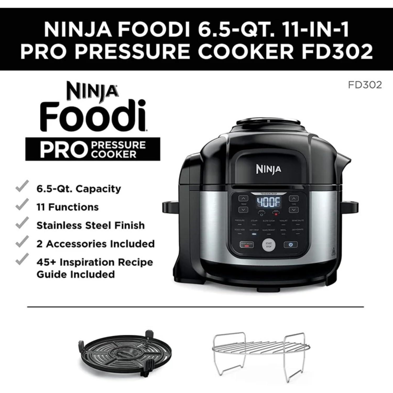 Ninja Foodi Black and Stainless Steel 6.5-Qt 11-in-1 Pressure Cooker Air Fryer