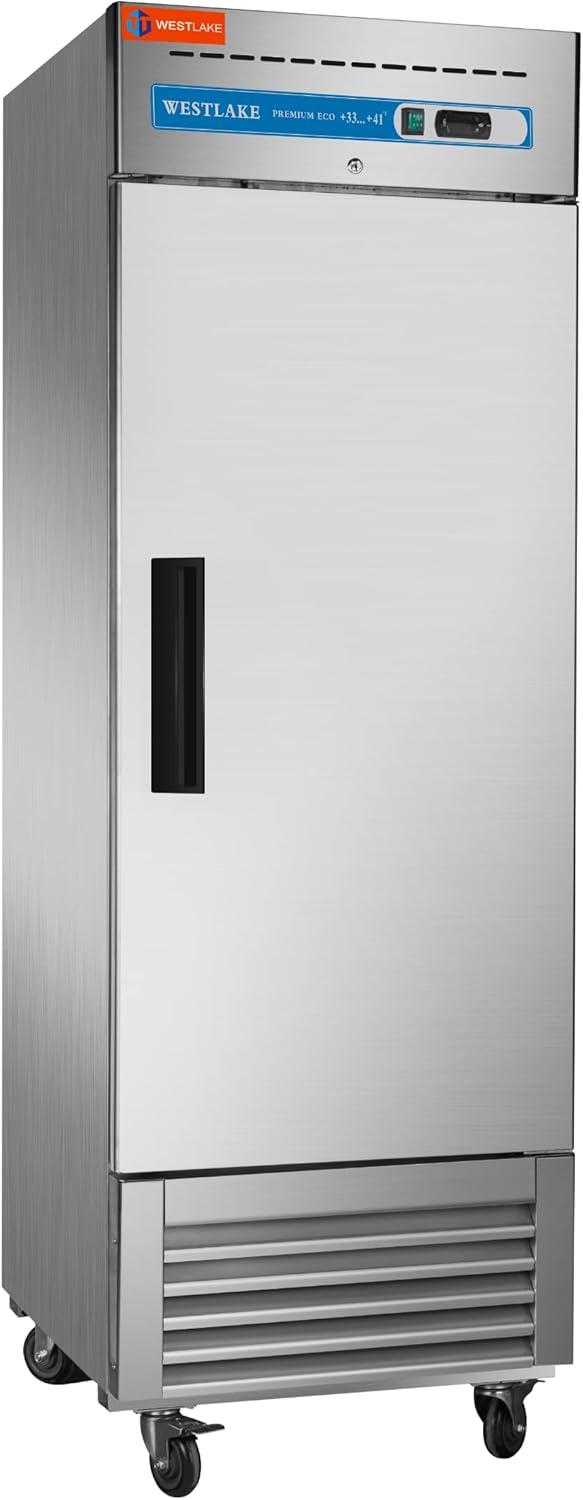 WESTLAKE 27" W Commercial Refrigerator Stainless Steel Reach in Solid Single Door Upright Fan Cooling 23 Cu.ft Cooler for Restuarant, Bar, Shop, etc