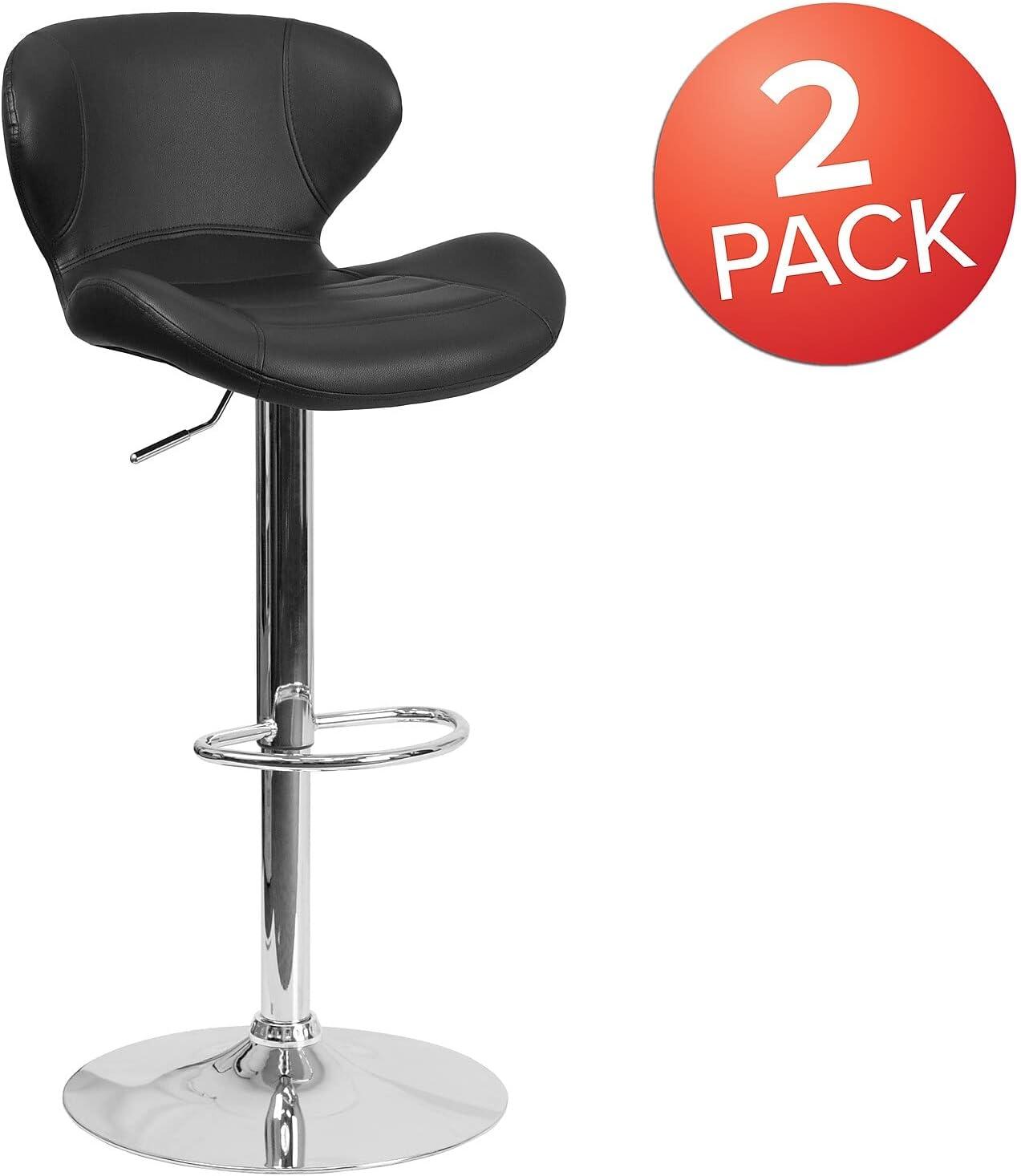Flash Furniture Contemporary Orange Vinyl Adjustable Height Barstool with Curved Back and Chrome Base