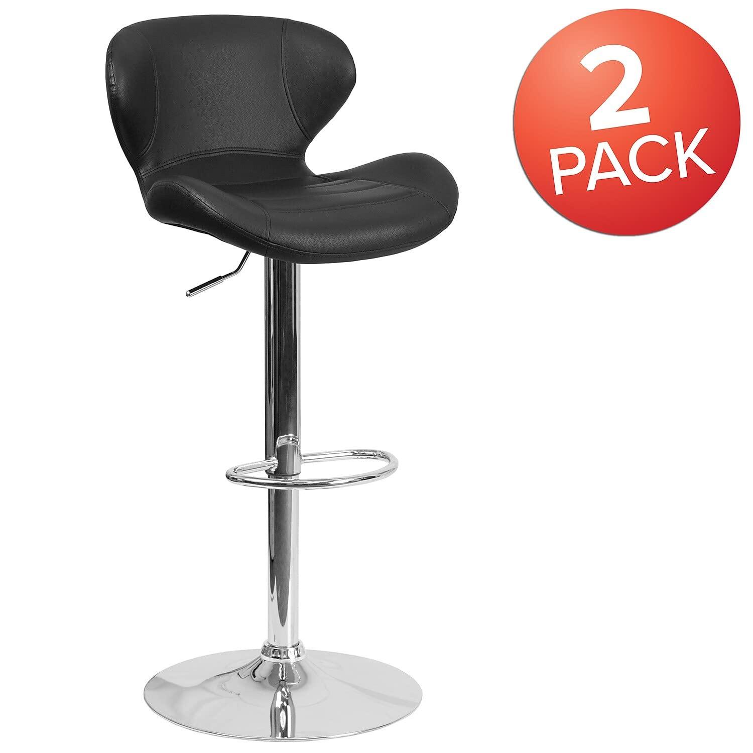 Flash Furniture Contemporary Orange Vinyl Adjustable Height Barstool with Curved Back and Chrome Base