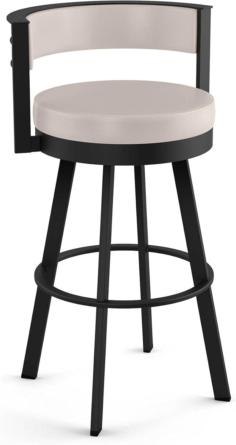 Modern Swivel Counter Stool in Cream Faux Leather with Black Metal Base