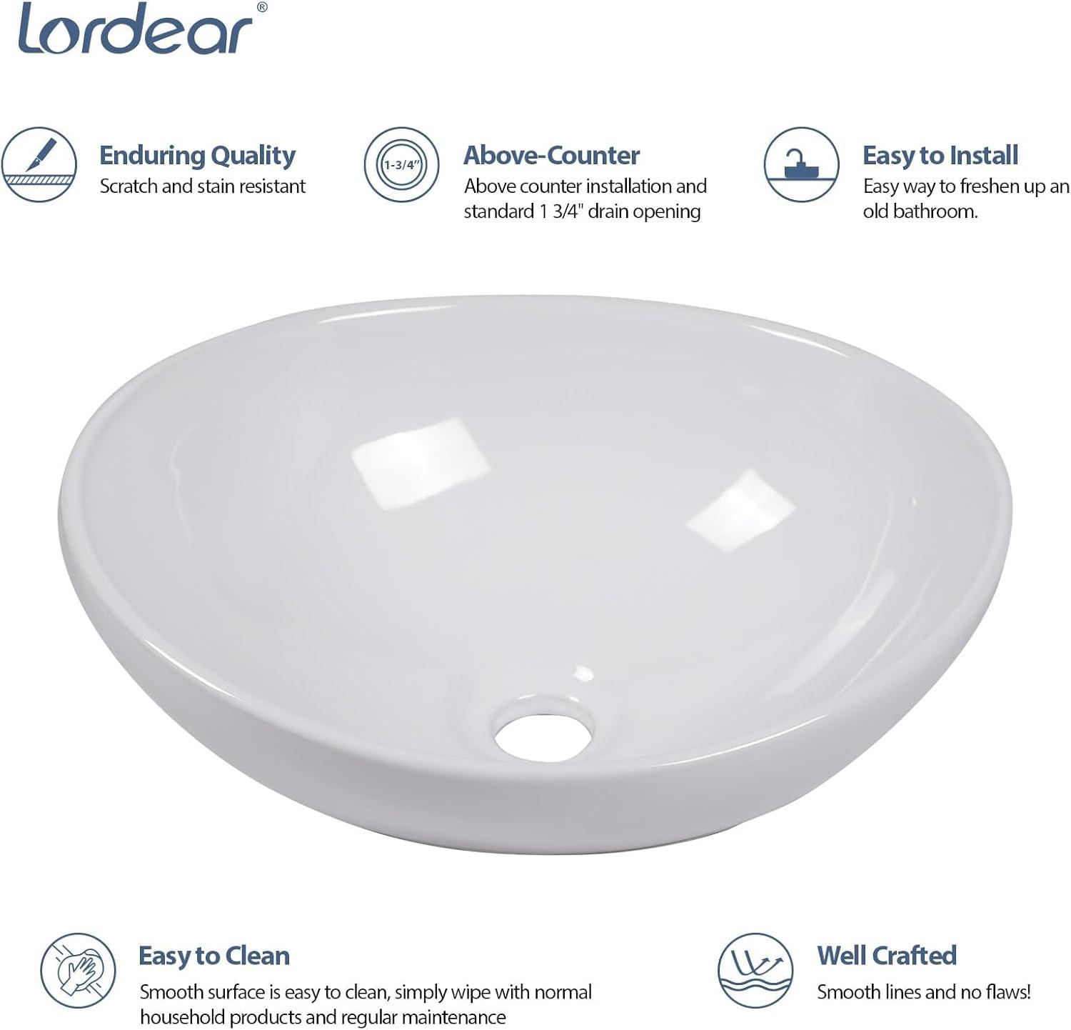16" x 13" Oval Vessel Bathroom Sink White Bathroom Sink Ceramic Above Counter Sink Egg Shape Bowl