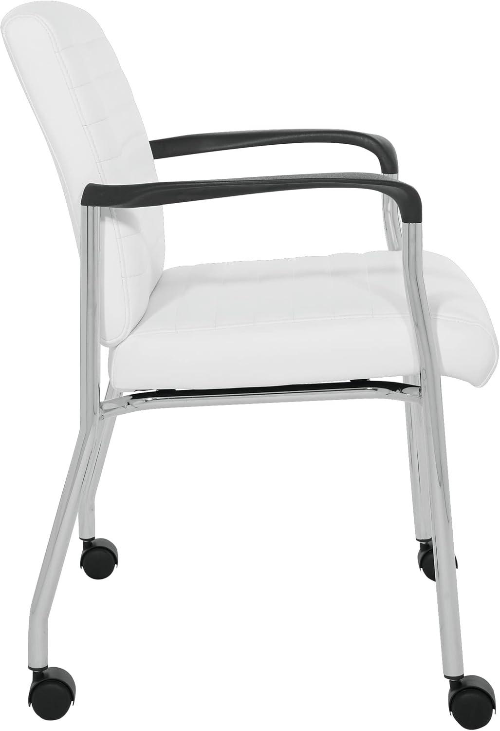 Guest Chair in White Faux Leather with Chrome Frame