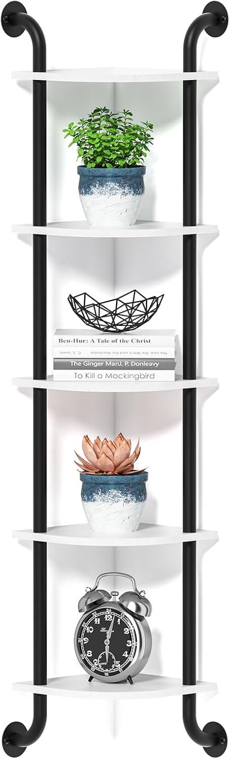 Corner Shelf 5-Tier Wall Shelves, Floating Corner Shelves, Wall Mounted Shelves for Bedroom Decor, Bathroom and Living Room Decor (White)
