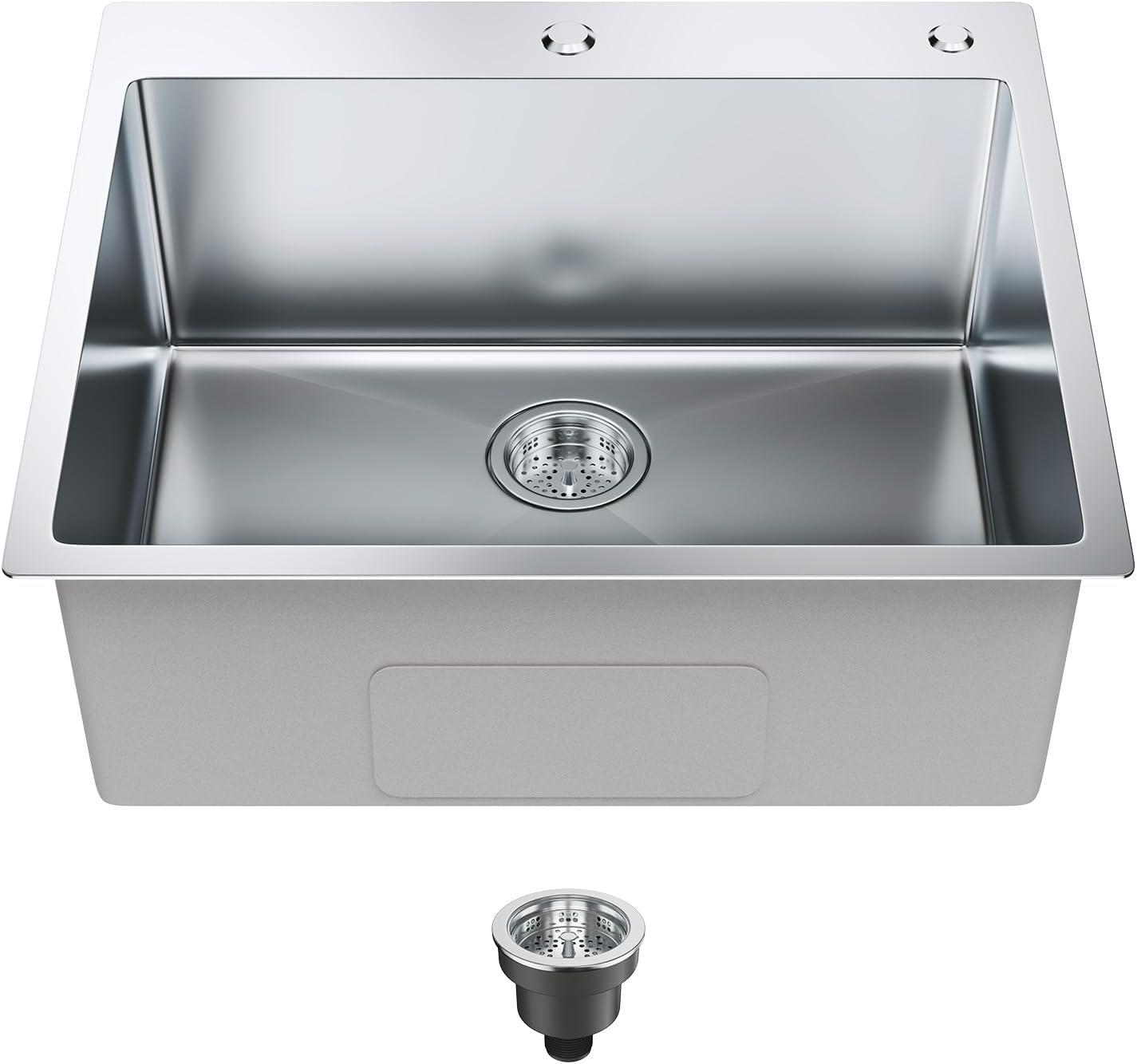 25'' Stainless Steel Single Bowl Top Mount Kitchen Sink